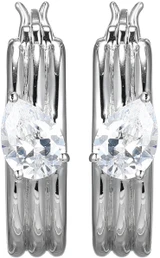 ELLE Jewelry - 20mm Rhodium-plated Sterling Silver Hoop Earrings w/ Single Pear-Shape Cubic Zirconia (CZ)