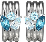 ELLE Jewelry - 20mm Rhodium-plated Sterling Silver Hoop Earrings w/ Genuine Pear, Marquise & Round Blue Topaz