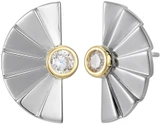 ELLE Jewelry - 25mm Rhodium-Plated Sterling Silver and Yellow Gold-Plated Cubic Zirconia Fan Design Earrings