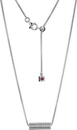 ELLE Jewelry - 19 inch Adjustable Rhodium-Plated Sterling Silver Barrel Necklace with Lab-Created White Sapphire