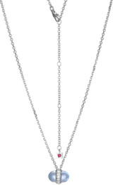 ELLE Jewelry - 16 inch+3 inch Rhodium-Plated Sterling Silver Pendant Necklace with Sideways Lab-Created Blue Quartz Cabochon and Cubic Zirconia Accents