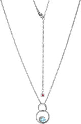 ELLE Jewelry - 17 inch+3 inch Rhodium-Plated Sterling Silver Double Swirl Ring Necklace with Genuine Blue Topaz