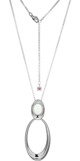 ELLE Jewelry - 28 inch+2 inch Rolo Chain Pendant Necklace with Lab-Created Opal in Rhodium-Plated Sterling Silver
