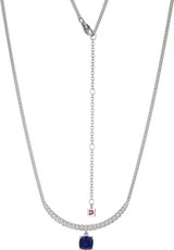 ELLE Jewelry - 17 inch+3 inch Weave Collection Necklace with Lab-Created Blue Sapphire in Rhodium-Plated Sterling Silver