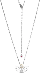 ELLE Jewelry - 17 inch+3 inch Rhodium-Plated and Yellow Gold-Plated Sterling Silver Necklace with Unique Fan Design Pendant with Sparkling Cubic Zirconia
