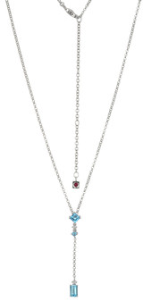 ELLE Jewelry - 17 inch+3 inch Rhodium-Plated Sterling Silver Lariat Necklace with Swiss Blue Topaz and Lab-Created White Topaz Accents in a Delicate Drop Design