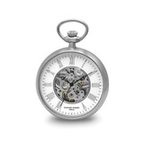 Charles Hubert Mens Stainless Steel Skeleton Dial w/ Silver-Tone Accents Pocket Watch