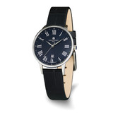 Charles-Hubert 34mm Womens Blue Dial Black Leather Stainless Steel Quartz Watch