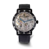 Charles-Hubert 44mm Mens Black Leather Skeleton Dial Stainless Steel Mechanical Wrist Watch