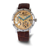Charles-Hubert 44mm Mens Brown Leather Skeleton Dial Stainless Steel Mechanical Wrist Watch