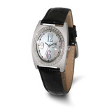 Ladies Charles Hubert Black Leather 5/8ctw. Diamond Mother-of-Pearl Dial Watch