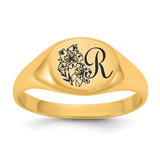 Epoxy Initial Letter and Birth Flower Signet Personalized Custom Ring
