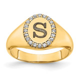 Mens Personalized Custom Initial Letter Oval with Diamonds Classic Signet Ring