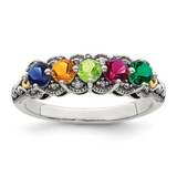 Personalized Custom 2 to 5 Round Lab-Created Birthstones and Diamond Mothers Sterling Silver w/ 14K Gold Ring