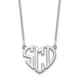 Personalized Custom Block Heart Cutout Three Initial Letter Monogram Necklace on 18 inch Cable Chain