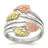 Sterling Silver Rhod-pltd with 12K Accents Black Hills Leaves Bypass Ring