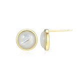 10mm Yellow Gold-Plated Sterling Silver Button Stud Earrings with Genuine White Mother of Pearl by ELLE
