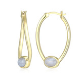 30mm Yellow Gold-Plated Sterling Silver Hoop Earrings with Genuine Blue Lace Agate by ELLE