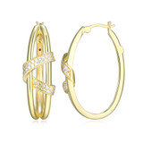 35mm Yellow Gold-Plated Sterling Silver Unity Collection Hoop Earrings with Cubic Zirconia by ELLE