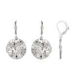 Rhodium-Plated Sterling Silver Textured Disc Leverback Dangle Earrings with White CZ Accent by ELLE