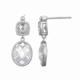 Rhodium-Plated Sterling Silver Two-Stone Drop Earrings with Milgrain CZ by ELLE
