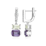 Sterling Silver Dangle Hoop Earrings w/ Lab-Created Alexandrite Sapphire, Lab-Created Yellow Sapphire & Lab-Created White Sapphire by ELLE