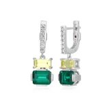 Sterling Silver Drop Earrings w/ Lab-Created Emerald, Lab-Created Yellow Sapphire & Lab-Created White Sapphire by ELLE