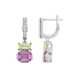 Sterling Silver Hoop Earrings w/ Lab-Created Pink Sapphire, Lab-Created Yellow Sapphire & Lab-Created White Sapphire by ELLE