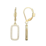 Yellow Gold-Plated Sterling Silver Rectangle Drop Leverback Earrings with Pave White CZ by ELLE
