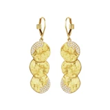Yellow Gold-Plated Sterling Silver Triple Disc Drop Earrings with White CZ by ELLE