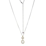 17 inch+3 inch Sterling Silver Drop Pendant Necklace with Yellow Gold-Plated Milgrain CZ Duo by ELLE