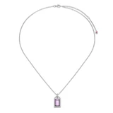 17 inch+3 inch Sterling Silver Pendant Necklace with White Crystal and African Amethyst Doublet Framed in CZ by ELLE
