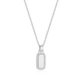 17 inch+3 inch Sterling Silver Rectangle Pendant Necklace with Pave White CZ Border by ELLE