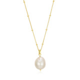 17 inch+3 inch Sterling Silver Yellow Gold-Plated Necklace with Cultured Freshwater Pearl Drop Pendant by ELLE
