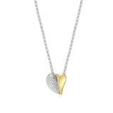 17 inch+3 inch Two-Tone Sterling Silver White CZ Heart Pendant Necklace by ELLE