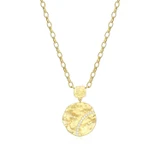 17 inch+3 inch Yellow Gold-Plated Sterling Silver Hammered Disc Necklace with White CZ by ELLE