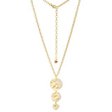 17 inch+3 inch Yellow Gold-Plated Sterling Silver Tiered Hammered Disc Pendant Necklace with White CZ Accents by ELLE