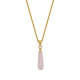 17 inch+3 inch Yellow Gold-Plated Teardrop Pendant Necklace with Pink Frosted Quartzite and White Topaz by ELLE