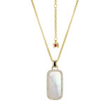 28 inch+2 inch Mother of Pearl and White CZ Pendant Necklace in Yellow Gold-Plated Sterling Silver by ELLE