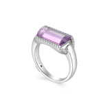 Rhodium-Plated Sterling Silver Baguette African Amethyst and White Crystal Doublet Fancy Ring by ELLE