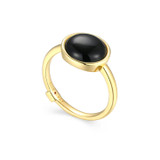 Gold-Plated Sterling Silver Round Cabochon Genuine Black Agate Ring by ELLE