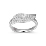 Rhodium-Plated Sterling Silver Leaf Ring with Pave White Cubic Zirconia by ELLE