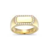 Gold-Plated Sterling Silver Rectangular White Enamel and CZ Framed Ring by ELLE