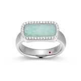 Rhodium-Plated Sterling Silver Amazonite and White CZ Rectangle Halo Ring by ELLE
