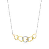 17 inch+2 inch Rhodium- and Gold-Plated Sterling Silver Oval Link CZ Necklace by Charles Garnier