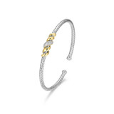 6.75 inch Rhodium- and Gold-Plated Sterling Silver Twist CZ Cuff Bracelet by Charles Garnier