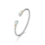 6.75 inch Two-Tone Sterling Silver Fleur-de-Lis Lab-Created Opal and CZ Cuff Bracelet by Charles Garnier