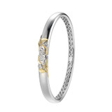 6.75 inch Two-Tone Sterling Silver CZ Secret Message Double Flower Design Bangle Bracelet by Charles Garnier