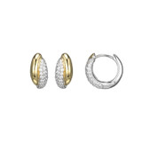 14mm Two-Tone Sterling Silver CZ Huggie Hoop Earrings by Charles Garnier