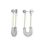 Sterling Silver Yellow Gold-Plated Elongated Horseshoe Drop Earrings with Pave CZ by Charles Garnier
